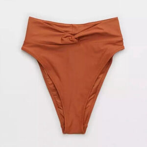 Aerie High Cut Cheeky Twist Knot Bikini Bottom XS NWT Jupiter Brown Sustainable
